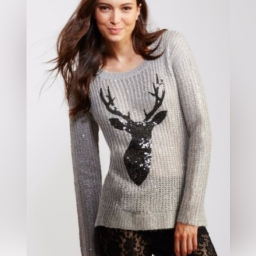 Bethany Moto bedazzled deer sweater. Size M.